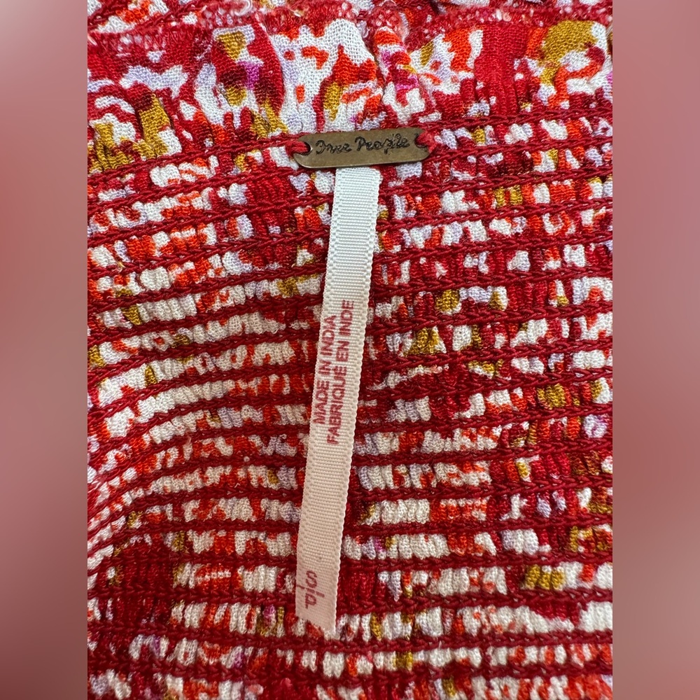 Free People Endless Summer Thalia Smocked Crop Top in Red Ivory Combo Small $118 - Picture 4 of 11